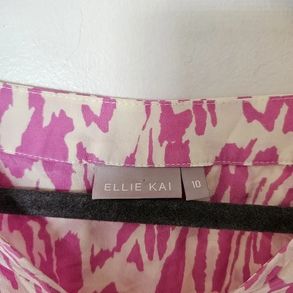 Ellie Kai silk pink loose fit 3/4 sleeves abstract print blouse Size 10 - Picture 5 of 6